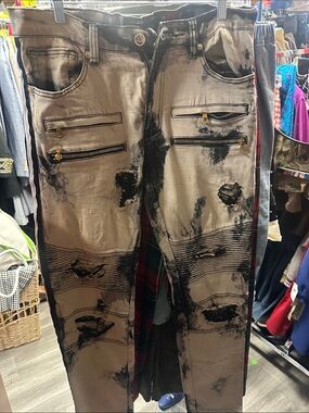 Men's Black & Gray Washed Cargo Pants with Zip Details